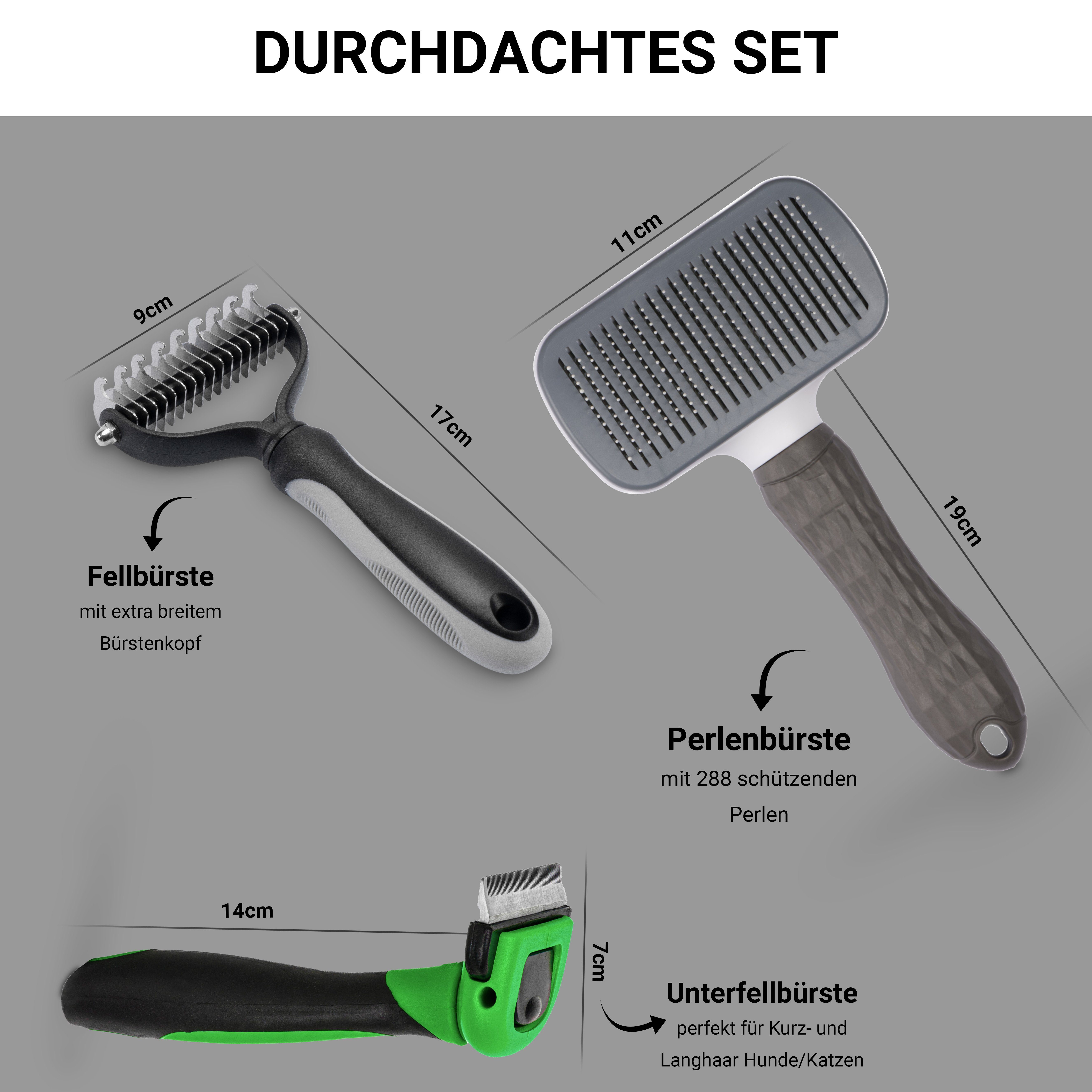 FinoPet Fellbürste FinoPet Aktions-Set mit Hundebürste Katzenbürste Entfilzungsbürsten, Edelstahl, (Langhaar Kurzhaar Unterwolle Bürsten, Tierhaarentferner, Hunde Zubehör oder Katzen Zubehör im Set Hundebürsten Katzenbürsten, 3-tlg), Langhaar, Kurzhaar, Unterwolle, Unterfell, Entfilzung
