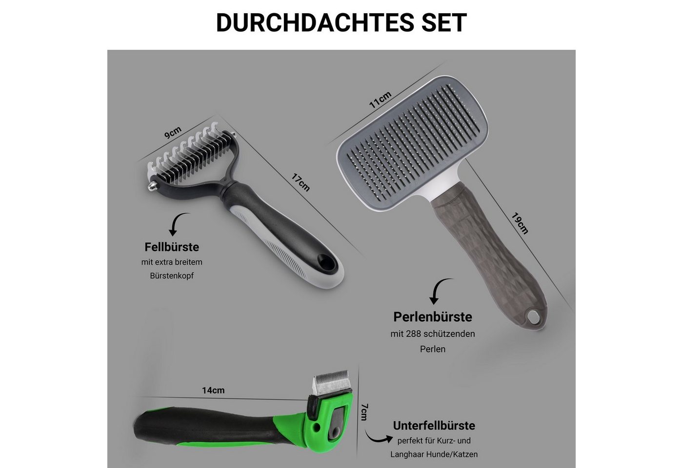 Thumbnail - FinoPet Fellbürste FinoPet Aktions-Set mit Hundebürste Katzenbürste Entfilzungsbürsten, Edelstahl, (Langhaar Kurzhaar Un...