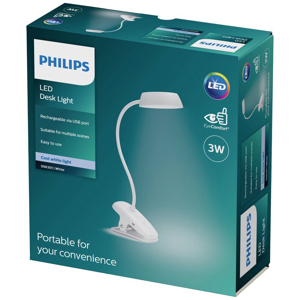 Philips Tischleuchte Philips Donutclip PT 8719514396890 DSK201 LED-Klemmleucht USB-Leuchte