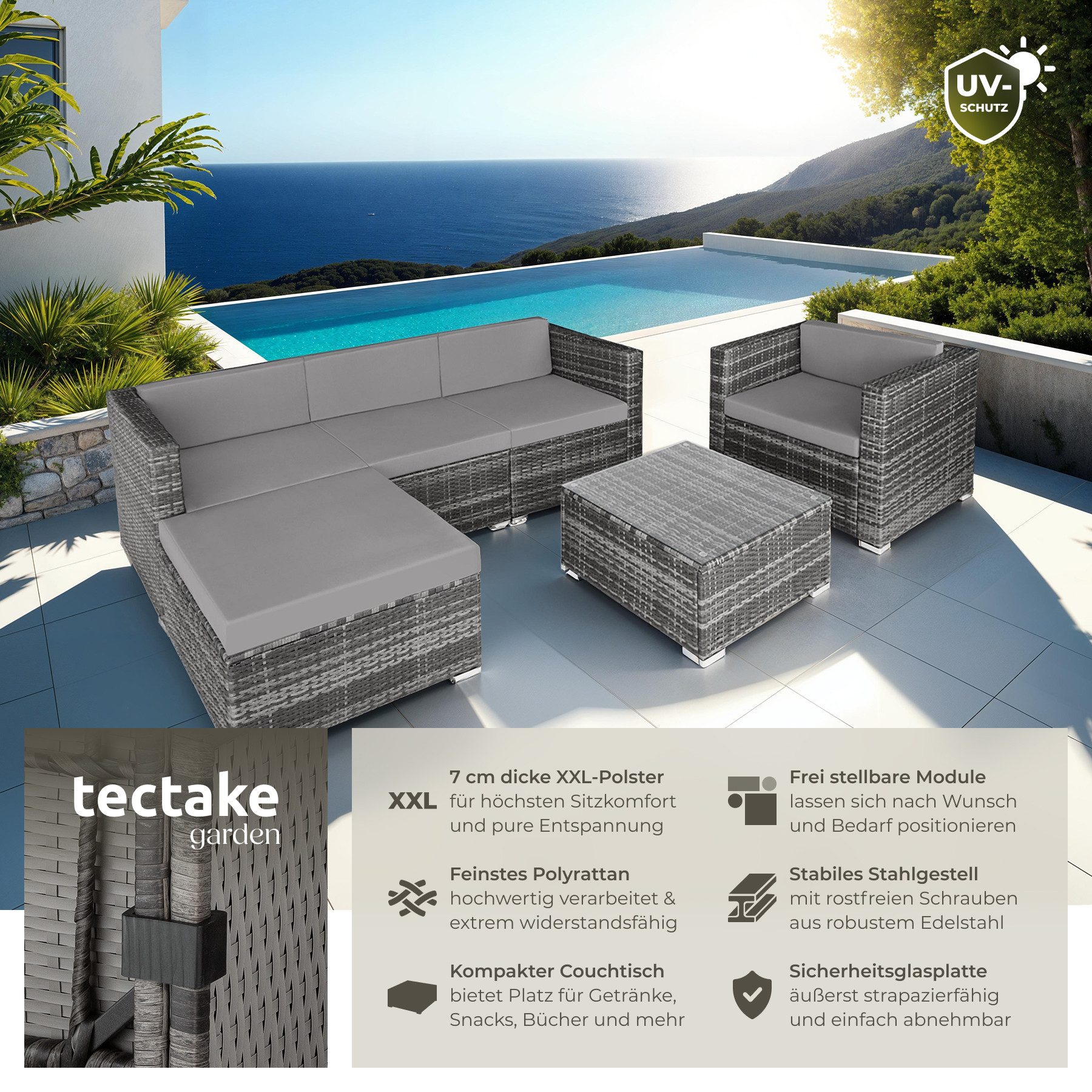 tectake Loungeset Rattan Lounge, (Set., 6-tlg), günstig online kaufen