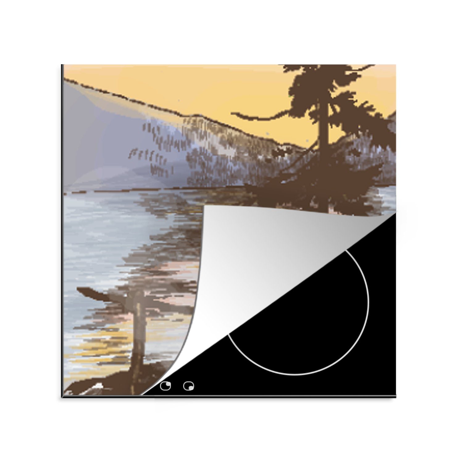 MuchoWow Herdblende-/Abdeckplatte Kochen - Meer - Berge, Vinyl, (1 tlg), 78x78 cm, Ceranfeldabdeckung, Arbeitsplatte für küche