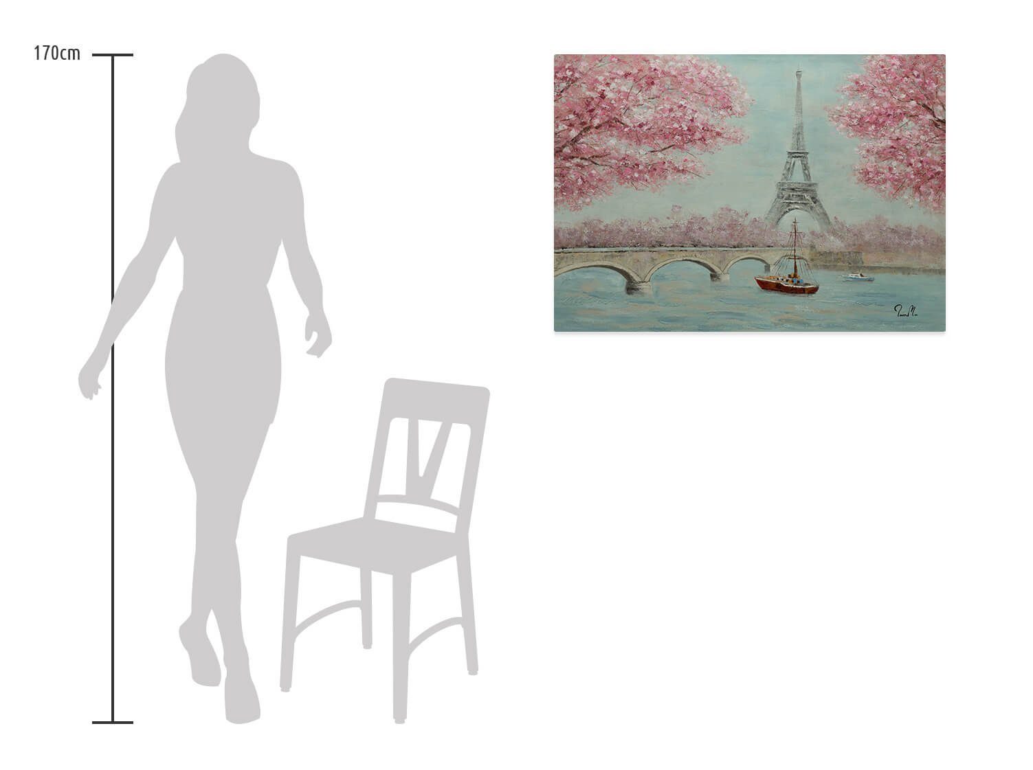 KUNSTLOFT Gemälde In der Stadt der Liebe 100x70 cm, Leinwandbild 100% HANDGEMALT Wandbild Wohnzimmer