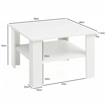 furnicato Couchtisch Gina Weiß 60x60 cm Design Holztisch mit Ablage, Wohnzimmertisch