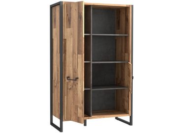 Moebel-Eins Bücherregal, HANIKA Regal / Wohnzimmerschrank, Material Dekorspanplatte, eichefarbig/betonfarbig