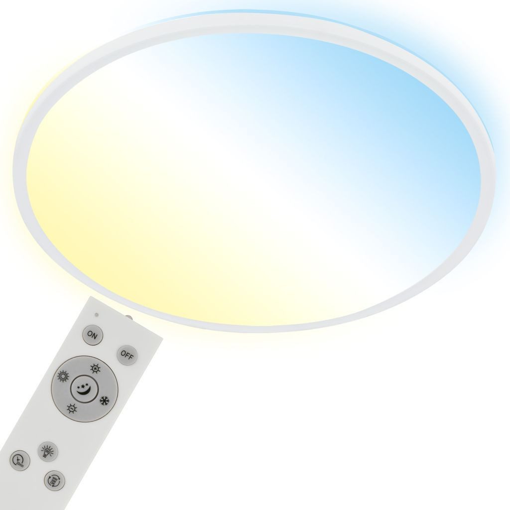 Briloner Leuchten LED Deckenleuchte 3728-016, Dimmfunktion, LED fest integriert, 2700K - Extra-Warmweiß, 3000K - Warmweiß, 4000K - Neutralweiß, Kaltweiß, 5500-6500K - Tageslichtweiß, 6500K - Kaltweiß, CCT Farbtemperatursteuerung - Warmweiß / Neutralweiß / Kaltweiß, Deckenlampe, 48x3cm, Weiß, 31W, Wohnzimmer, Schlafzimmer, Küche, Flur
