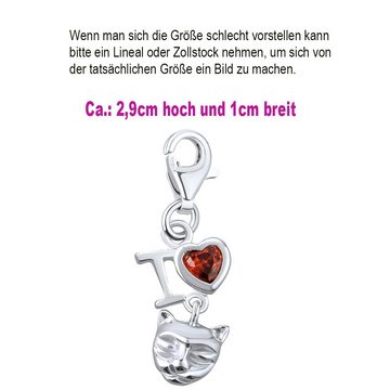 Limana Charm Herz Katze Karabiner Anhänger 925 Sterling Silber für Armband Ketten (inkl. Herz Geschenk Dose), Herzanhänger mit Tier Geschenkidee Schmuckanhänger