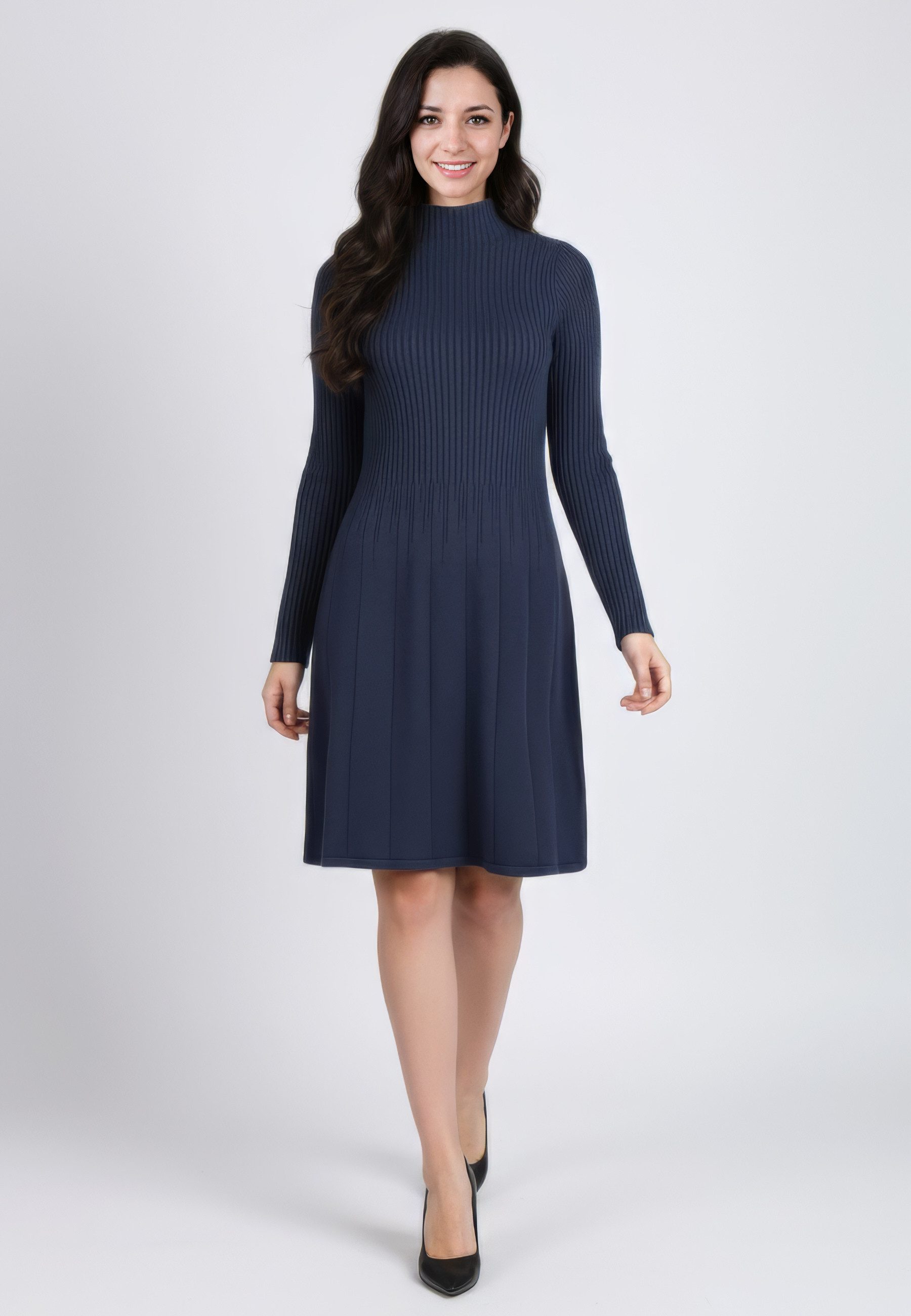 PEKIVESSA Strickkleid Rippstrick-Kleid tailliert mit ausgestelltem günstig online kaufen