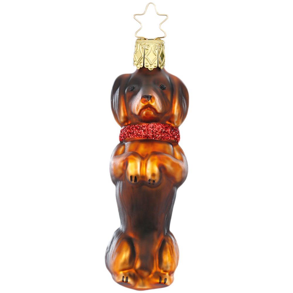 INGE-GLAS® Christbaumschmuck Dackel, Hund 9,5cm, Weihnachtsschmuck (1-tlg), mundgeblasen, handbemalt