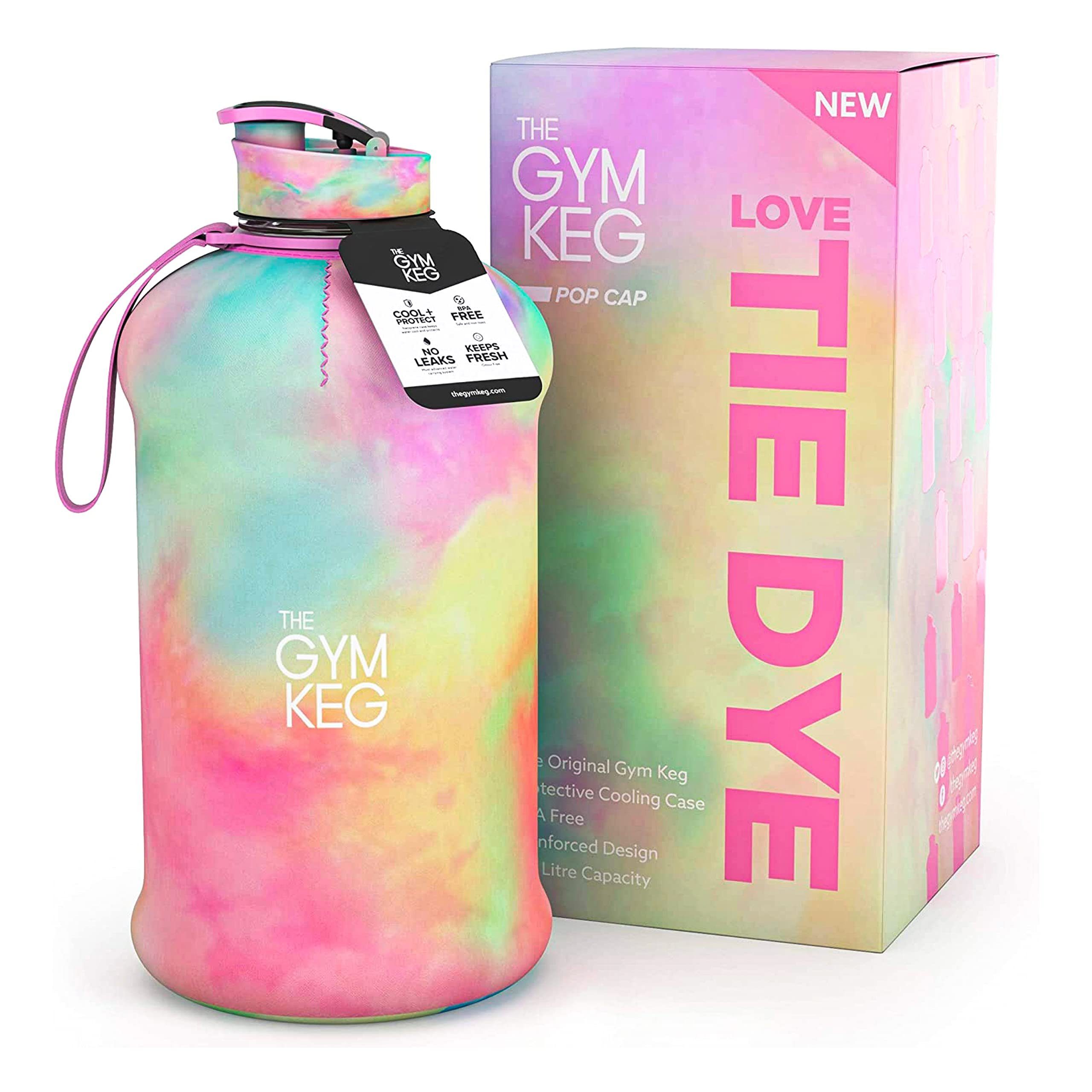 The Gym Keg Trinkflasche 2.2L Gym Trinkflasche mit Neoprene Sleeve und Griff, Wiederverwendbar, Love Tie Dye 2.2 Liter