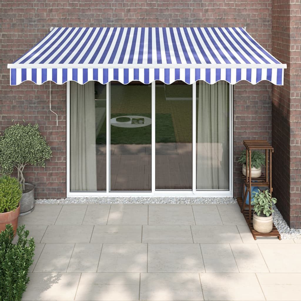 Markise Einziehbare Terrassenmarkise 3 x 2,5 m in Blau und Weiß