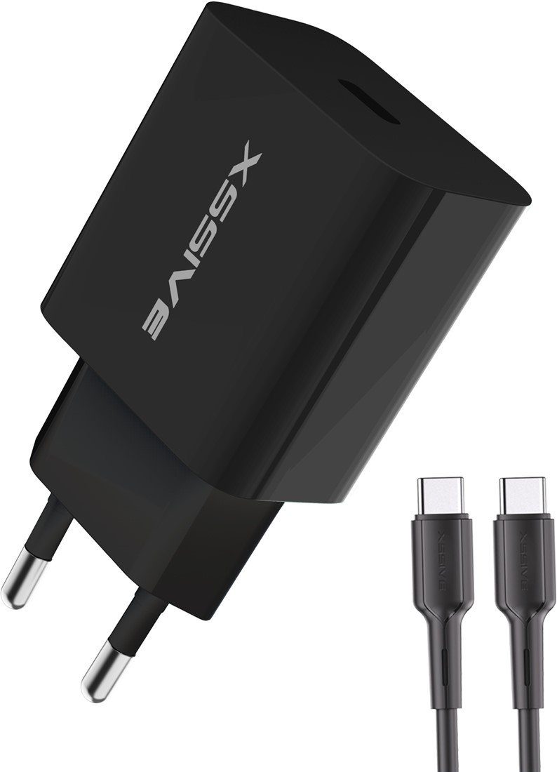 25W Ladegerät PD3.0 Superschnellladegerät mit USB-C zu C Kabel Schwarz Smartphone-Ladegerät