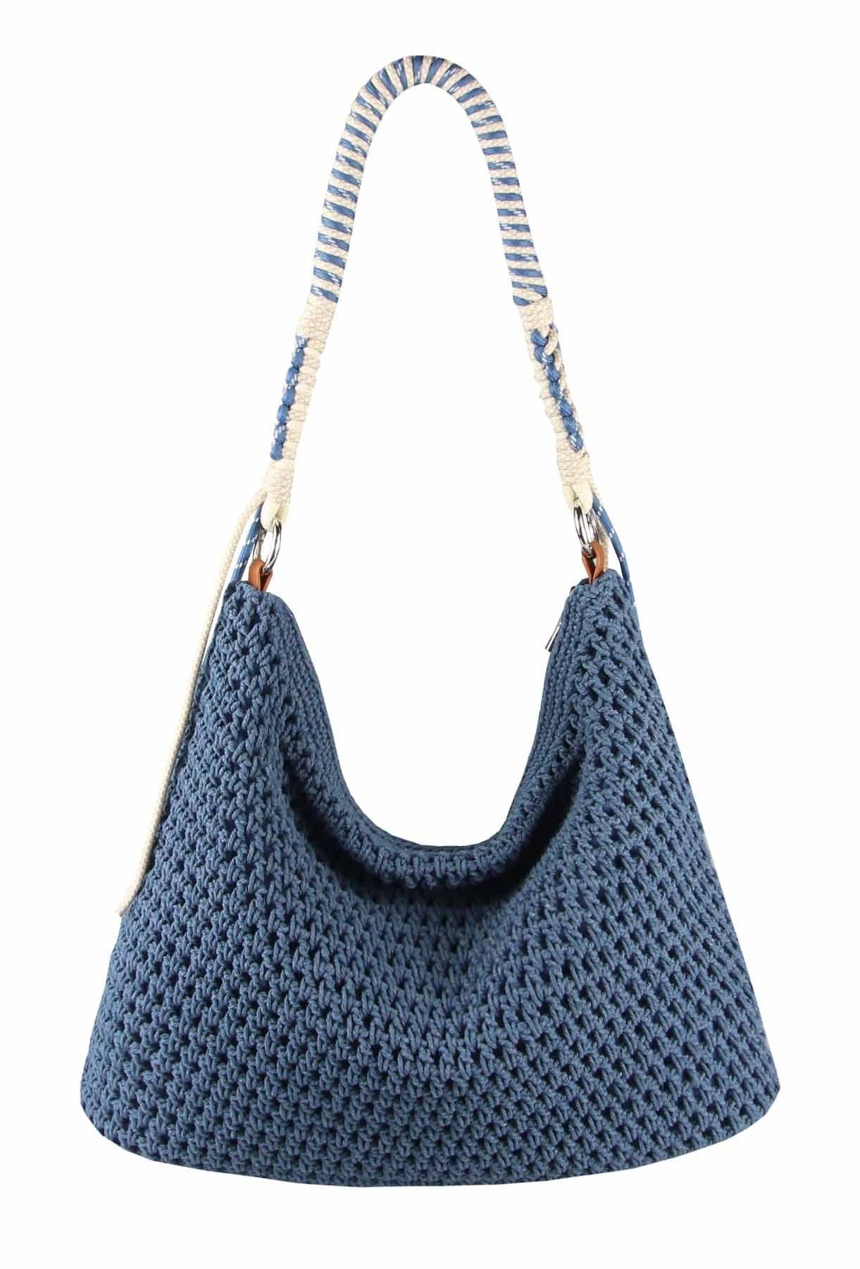 ITALYSHOP24 Schultertasche DAMEN TASCHE Boho Shopper Strohtasche Hobo Geflecht Häkeltasche Textil, Sommer Basttasche Strand Retro Reise Freizeit Urlaub Beuteltasche
