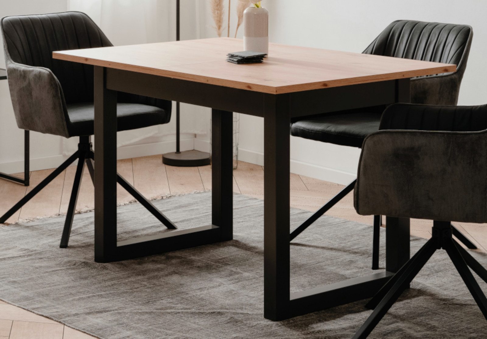 Furn.Design Esstisch Malta (Küchentisch in Anthrazit und Eiche Artisan, ausziehbar 120 - 160 cm), bis zu 6 Personen