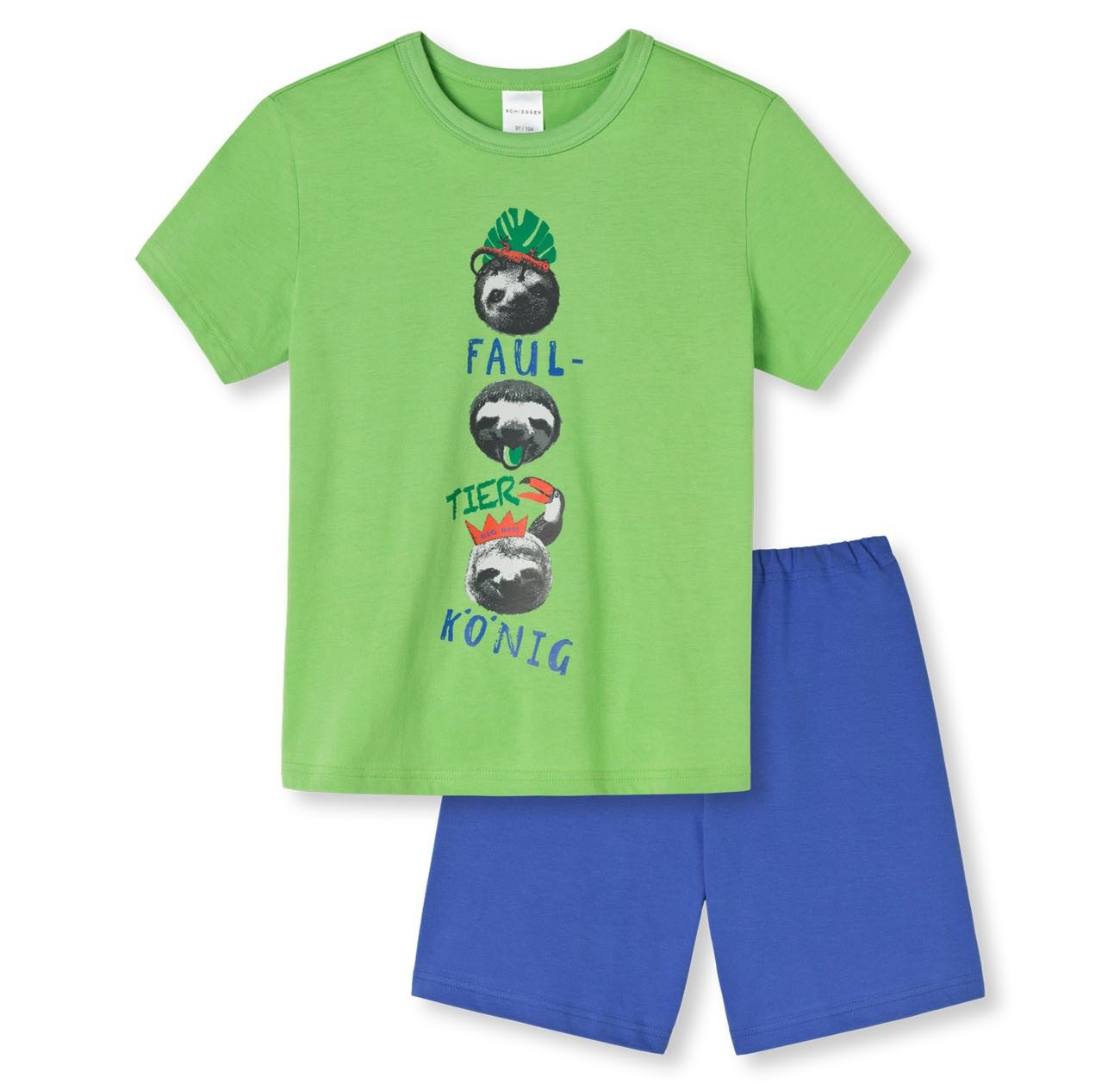 Schiesser Schlafanzug Faultier König (Set) Jungen Schlafanzug kurz 100% Baumwolle