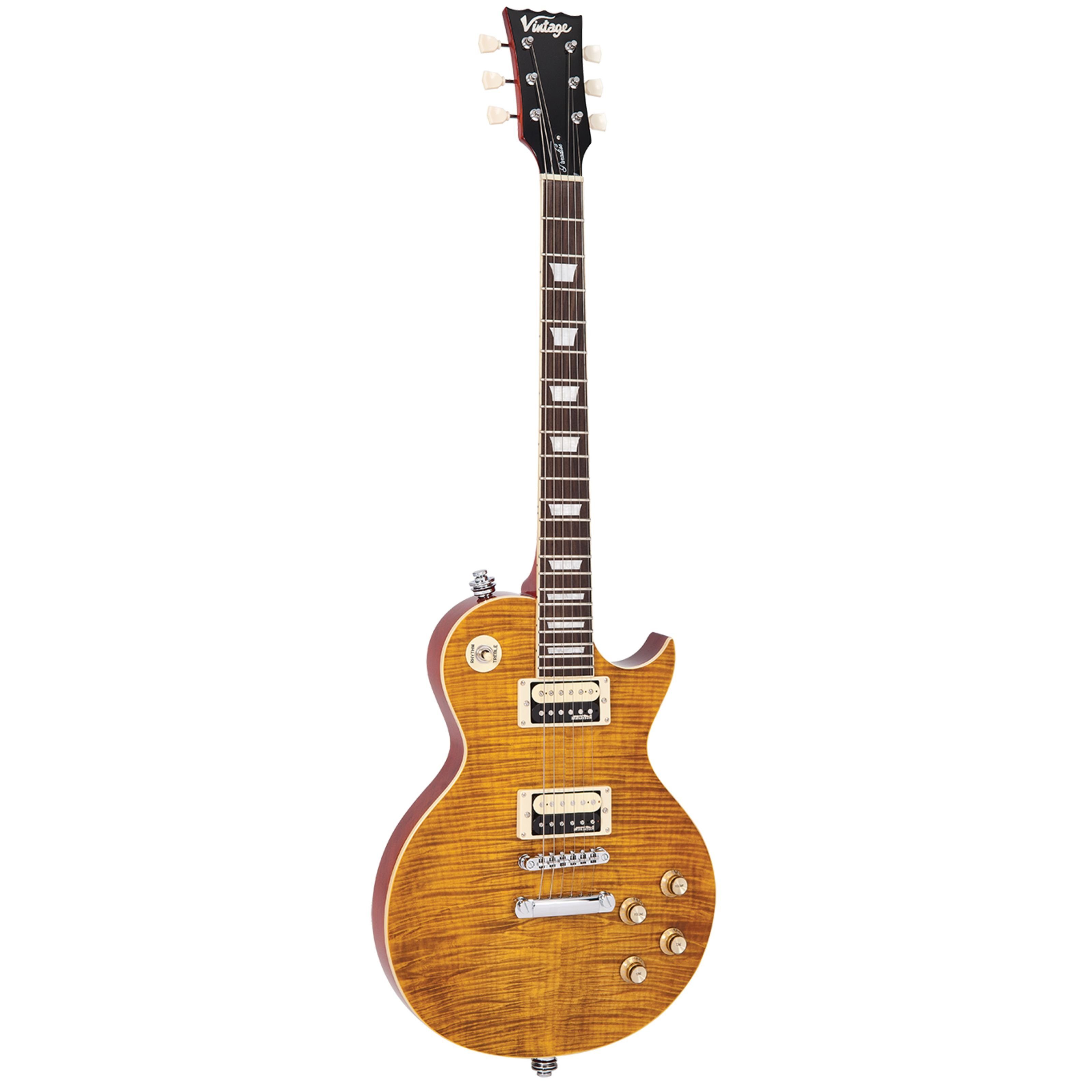 VINTAGE E-Gitarre, Reissued V100AFD Flamed Amber, E-Gitarren, Single Cut Modelle, Reissued V100AFD Flamed Amber - Single Cut E-Gitarre