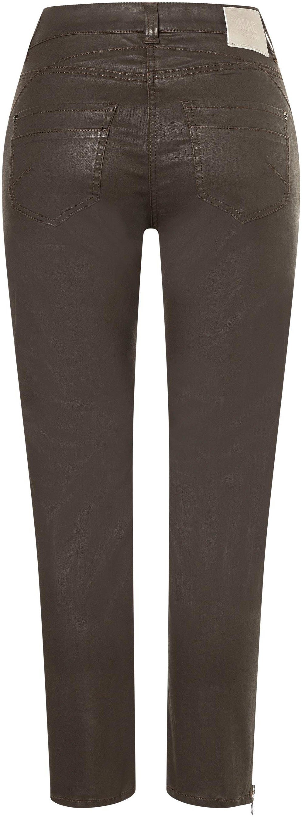 MAC Röhrenhose RICH SLIM chic Reißverschluss-Detail brown am Bein mit truffle coating