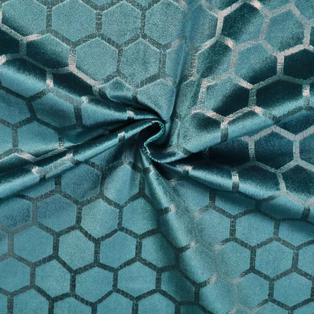 Thumbnail - Stofferia Stoff Polsterstoff Samt Hexa Peacock, Breite 142 cm, Meterware