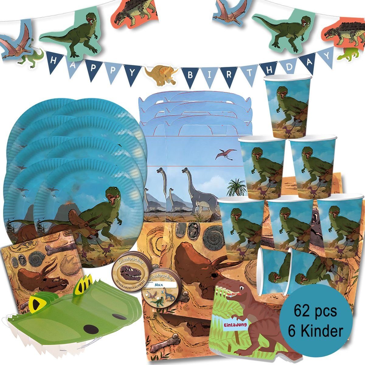 dh konzept Papierdekoration T-Rex Dinosaurier XXL Party Deko Set für Kindergeburtstage