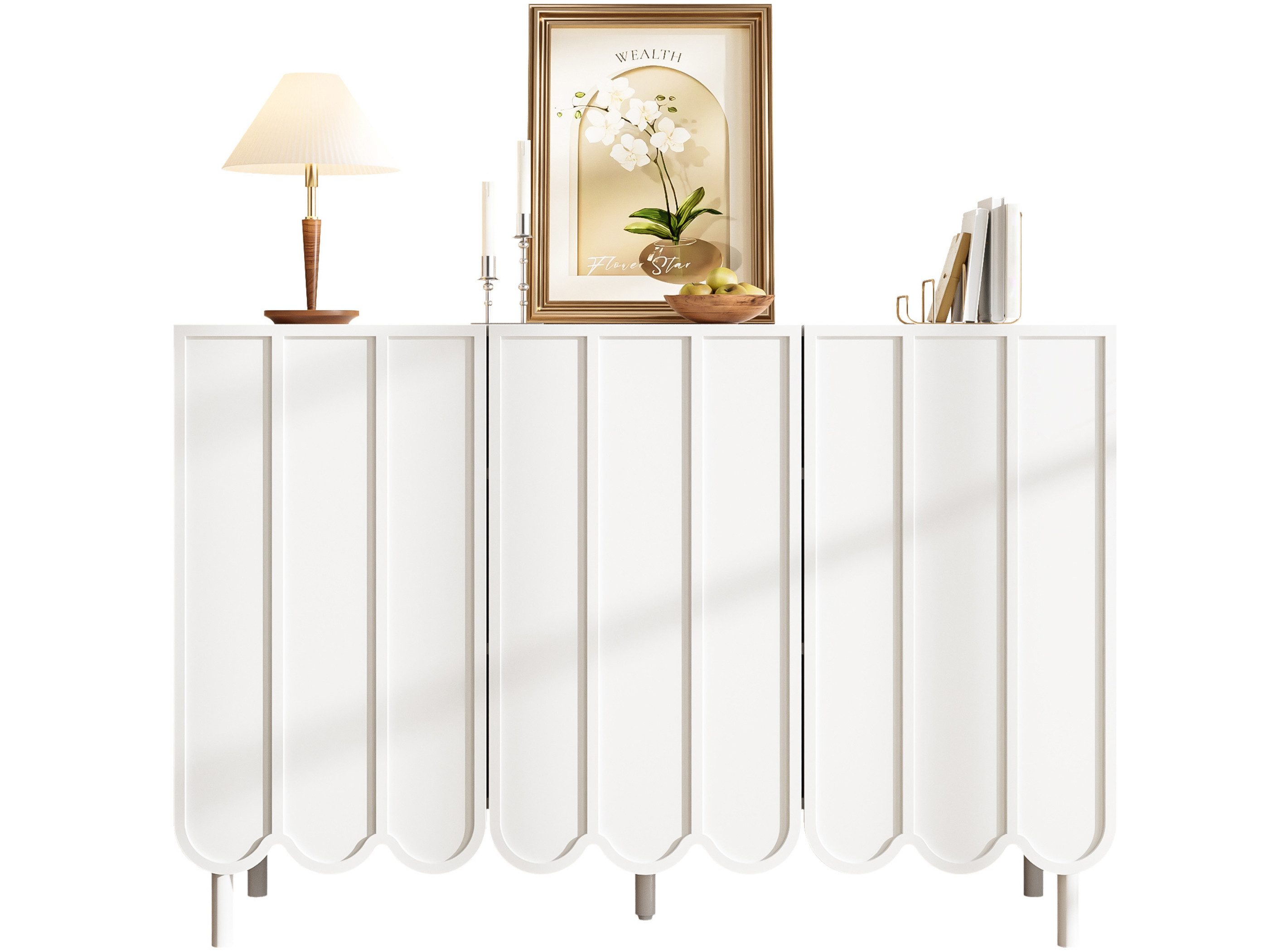 SeedWave Sideboard Stilvoller Wohnzimmerschrank mit 3 grifflosen Türen, 6 Staufächern, Beistellschrank inl. 4 Einlegeböden & 1 Mittelfuß mit höhenverstellung