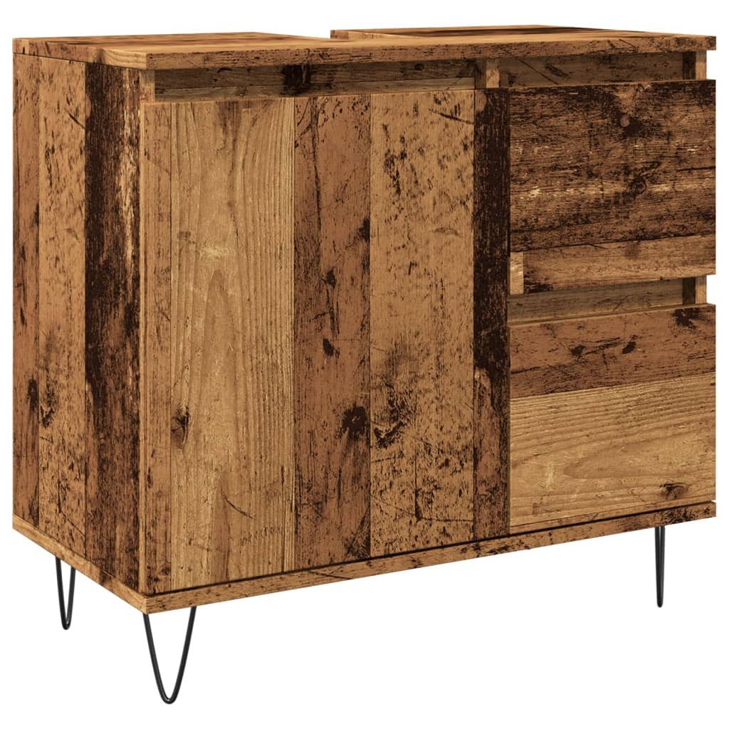 vidaXL Badezimmer-Set Waschbeckenunterschrank Altholz-Optik 65x33x60 cm Holzwerkstoff, (1-St)