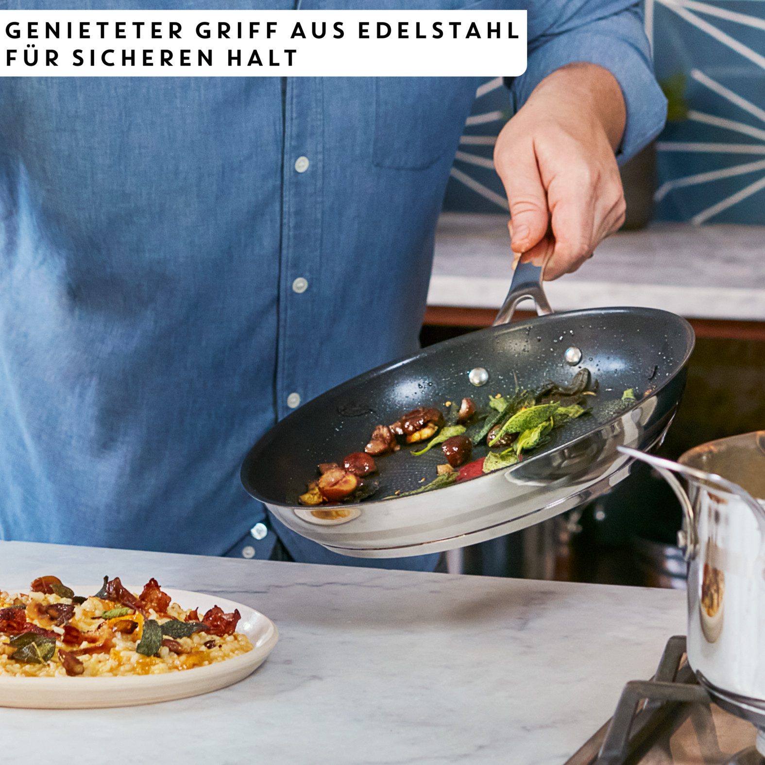 Tefal Pfannen-Set Jamie Oliver Cook Smart für alle Herdarten, Induktion, Thermo-Signal, Edelstahl (Set, 3-tlg., 3x Bratpfannen 20/24/28 cm), Antihaftversiegelun – Bild 5 von 5