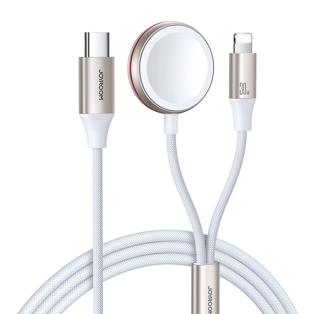 JOYROOM Ladekabel Induktionsladegerät Schnellladekabel Smartwatch-Ladekabel, USB-C, Lightning (150.0 cm), 2-in-1-Laden, 30 W, Nylongeflecht, induktive Ladeschale