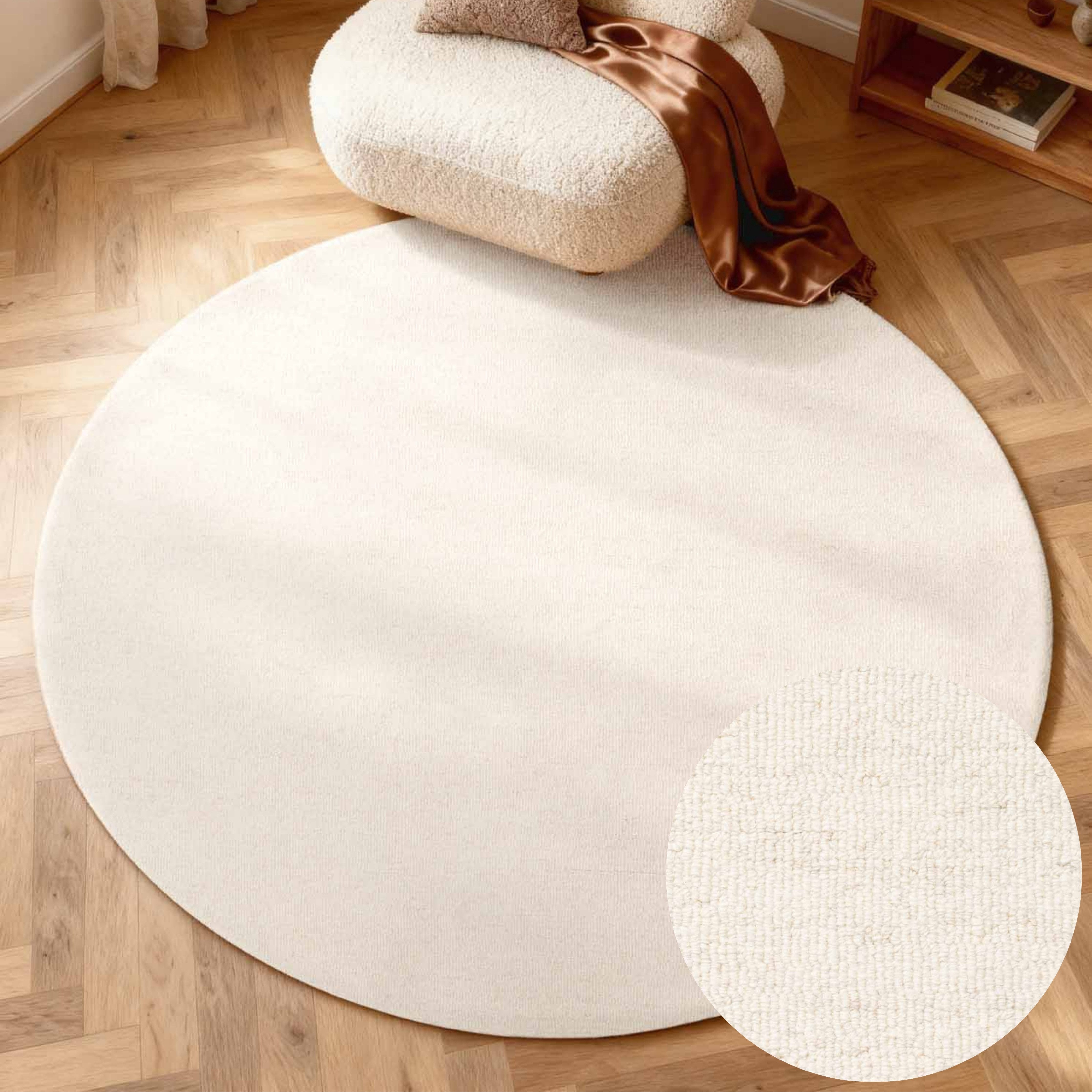 ELLE DECORATION Wollteppich Knots, rund, Höhe: 13 mm, Handtuft, Wolle, Rund, Feines Bouclé, Wohnzimmer, Schlafzimmer, Natur