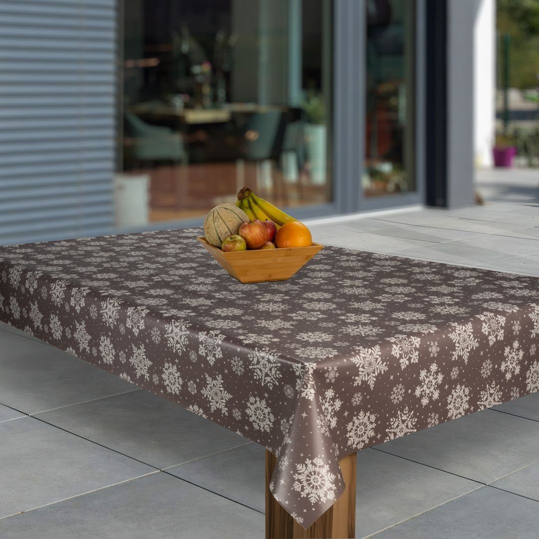 laro Tischdecke Wachstuch-Tischdecken Weihnachten Schneeflocke Braun rechte günstig online kaufen