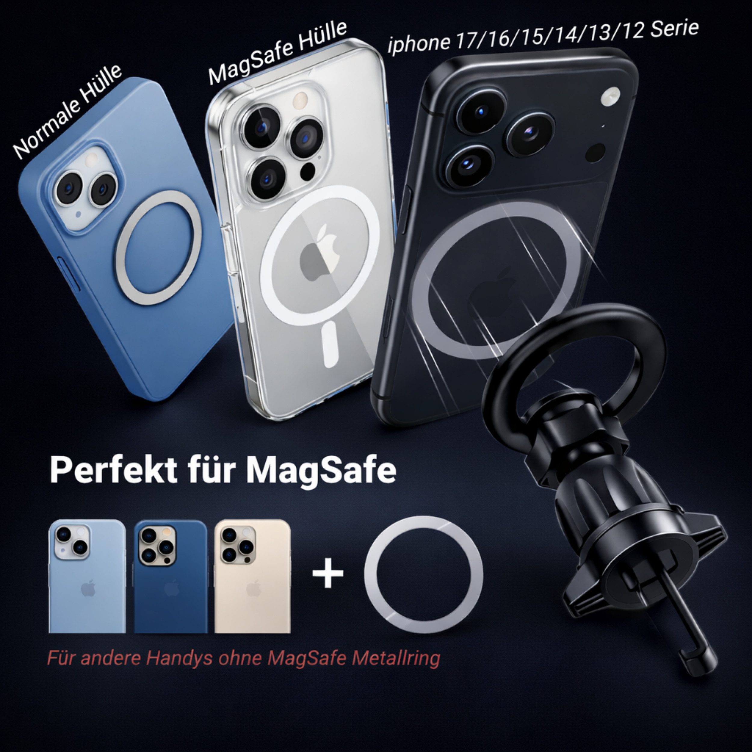 RUHE Handy-Halterung Auto KFZ Magnetische Handyhalterung für MagSafe Autohalterung flexibel, (bis 8 Zoll, Packung, Universal Lüftung Handyhalterung für iPhone M – Bild 3 von 5