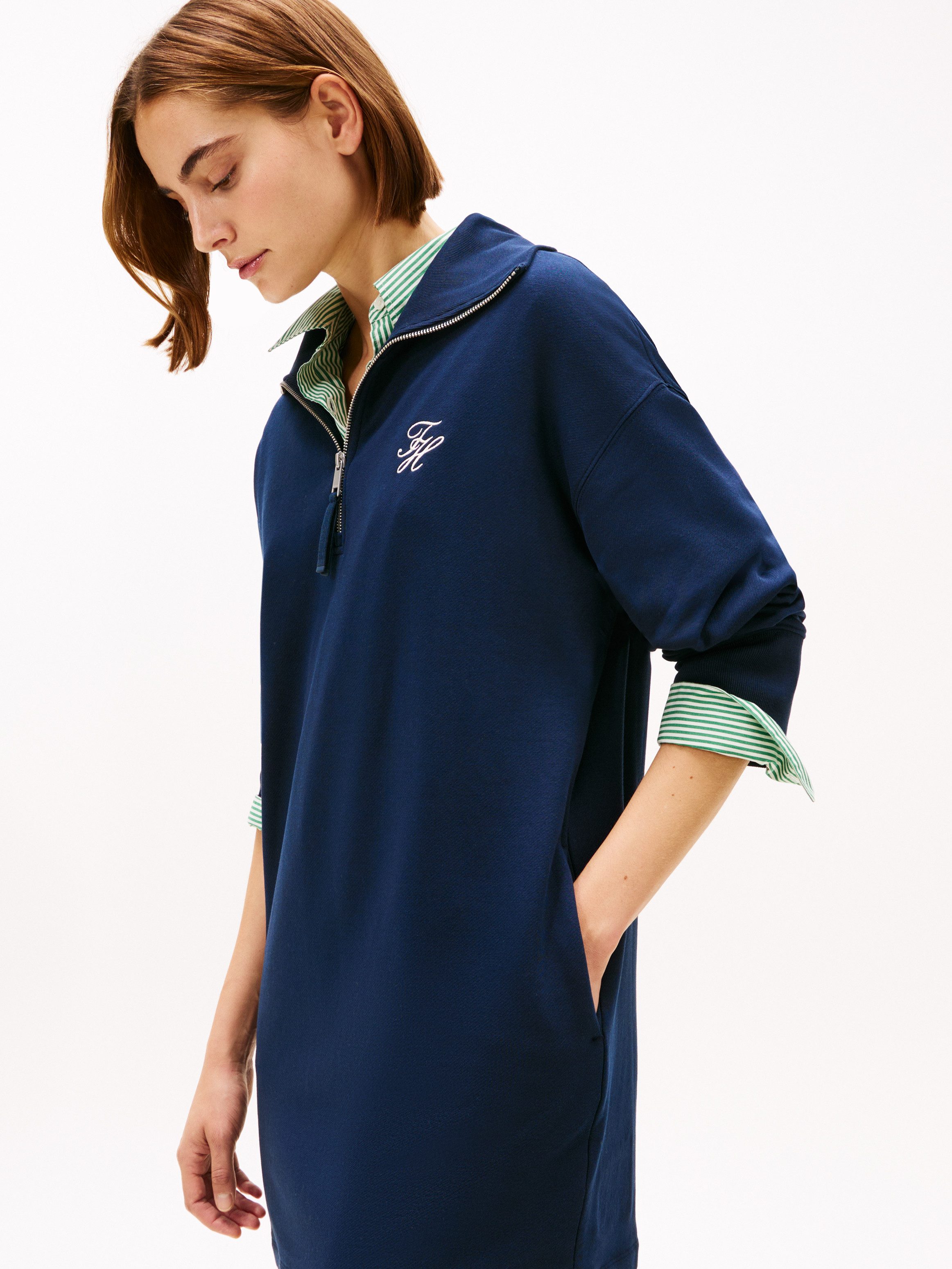 Tommy Hilfiger Minikleid TH SCRIPT 1/2 ZIP TERRY DRESS