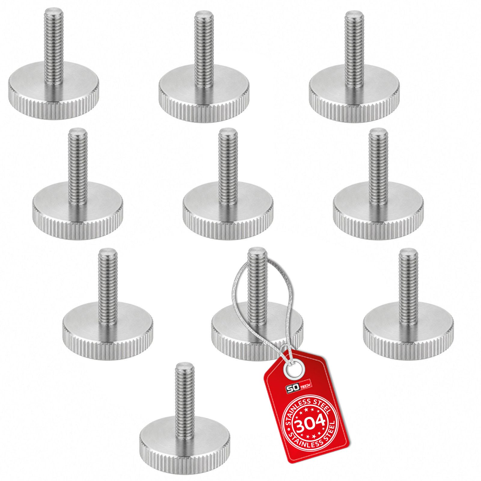 SO-TECH® Schraube Rändelschrauben M3-M10 DIN 635 Edelstahl V2A (SS304), (10 St), M6 x 30 mm, flache Ausführung ohne Schaft