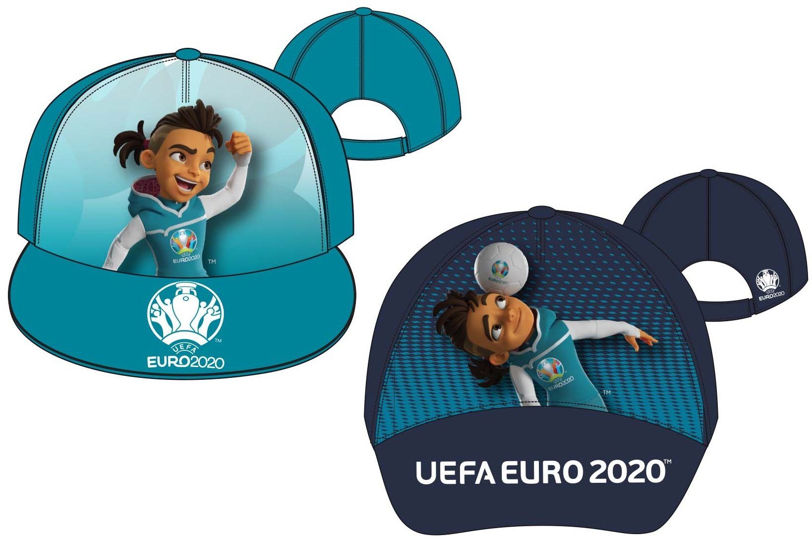 coole-fun-t-shirts Schirmmütze EURO 2020 / 2021 Kinder Basecap Schirmmütze Fußball EM Europameisterschaft Base und Snapback Jungen + Mädchen für Kita, Schule, Einschulung Gr.52 + 54 türkis