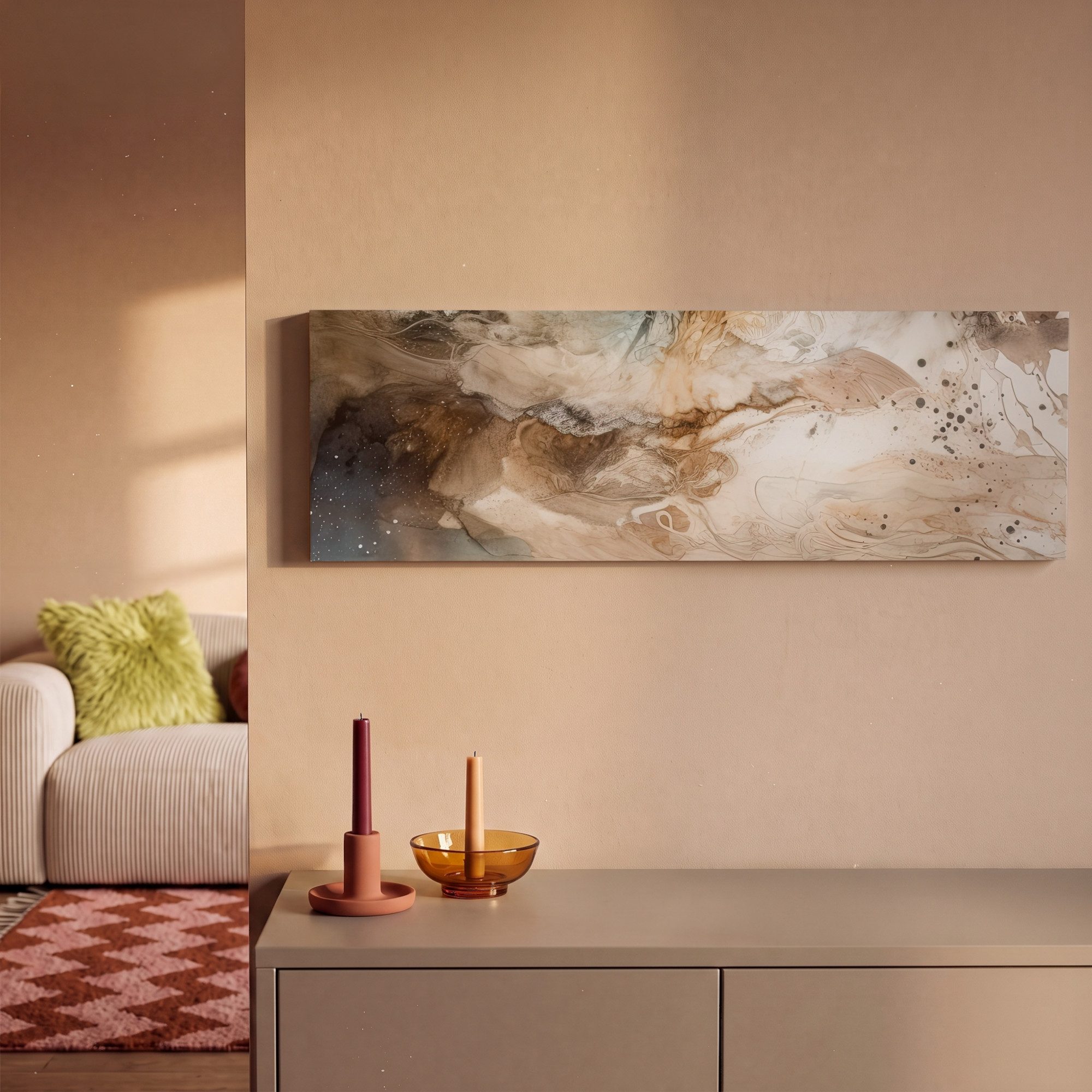 OneMillionCanvasses® Leinwandbild Panorama Abstrakt - Beige - Farbe - Kunst - Natur - Blumen, Fotodruck (1 St), Wandbild, Deko Schlafzimmer Wohnzimmer Flur 60x2 – Bild 2 von 5