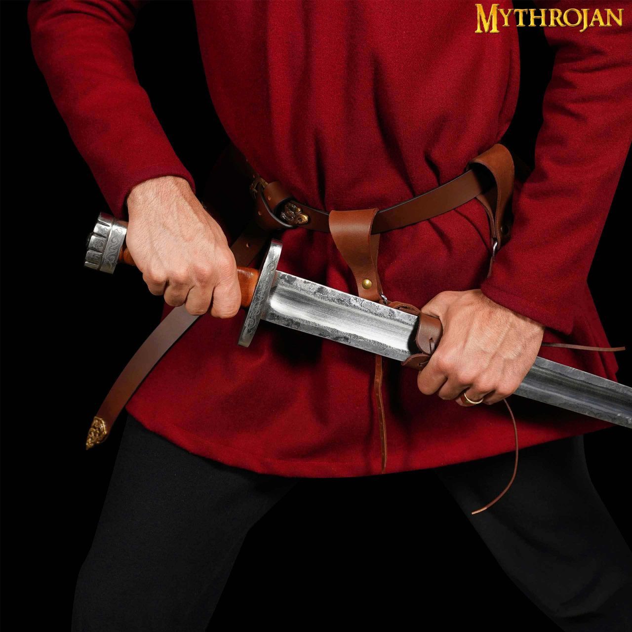 Mythrojan Gürtelhalter Rechtshänder Gürtelhalter oder Schwerthalter aus Leder 25 x25cm