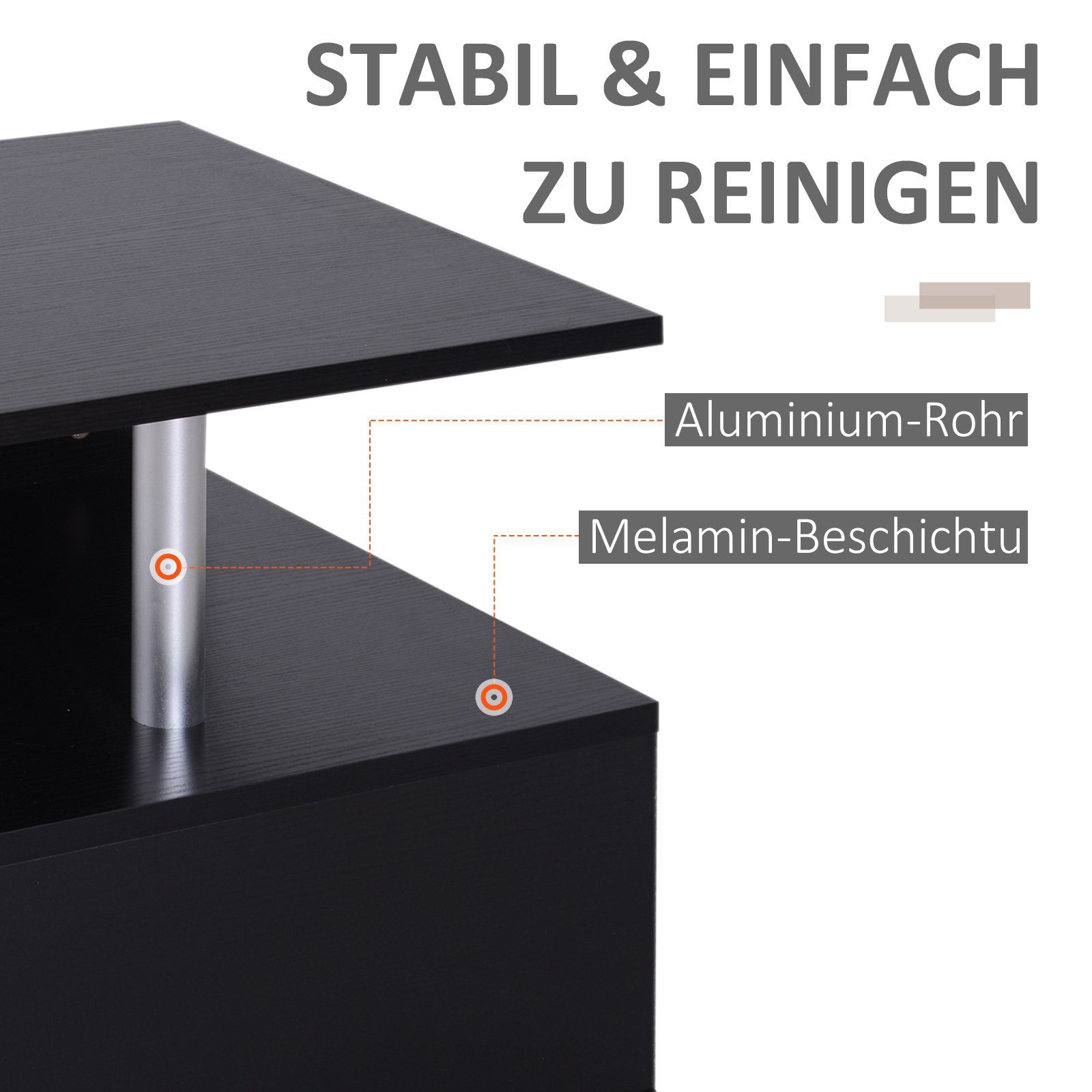 HOMCOM mit 3 Fächer Beistelltisch schwarz Couchtisch