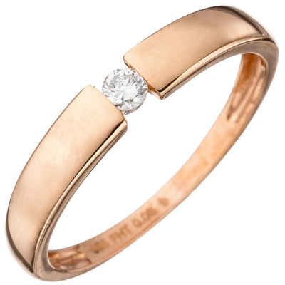 Schmuck Krone Verlobungsring Solitär Ring Damenring mit Diamant Brillant 585 Gold Rotgold Diamantring, Gold 585