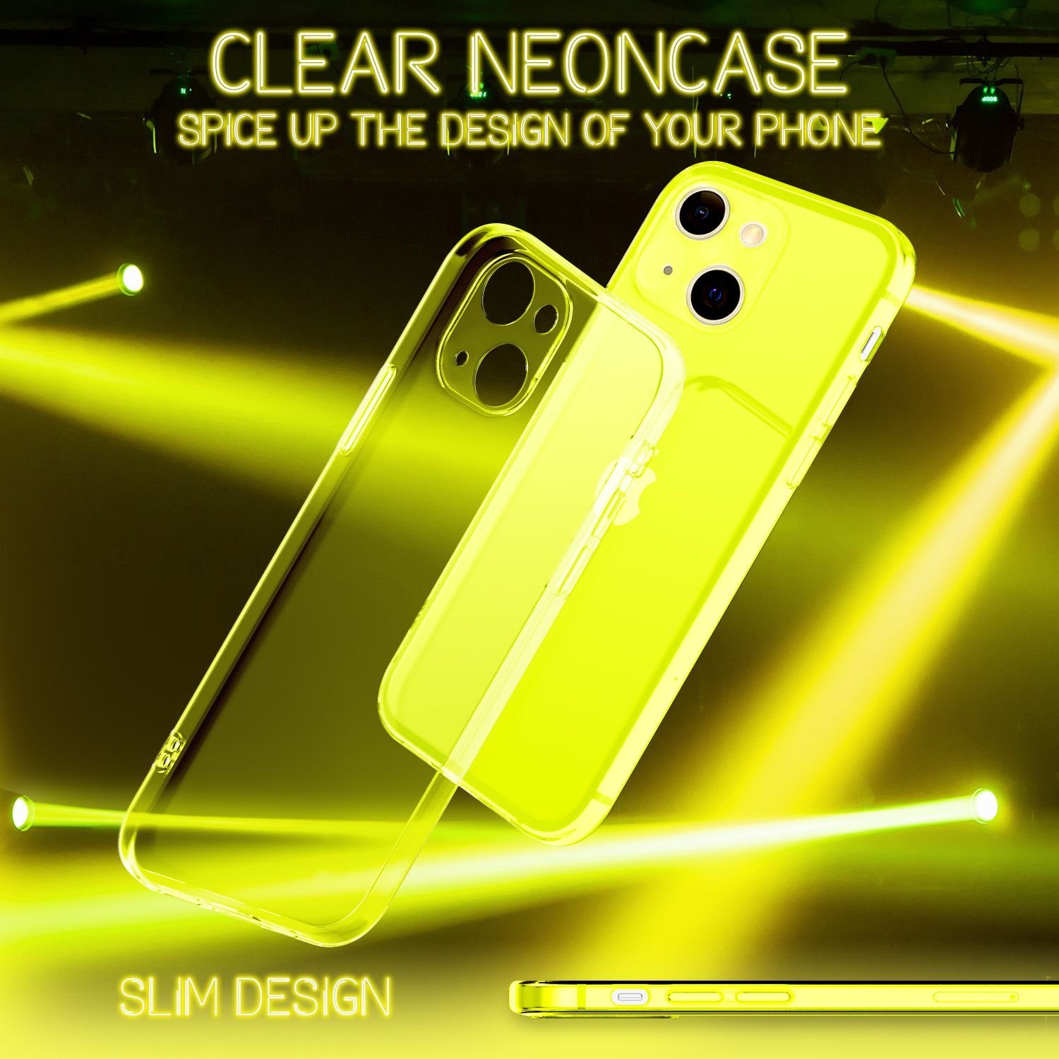 Nalia Smartphone-Hülle Apple iPhone 13 15,5 cm (6,1 Zoll), Klare Neon Silikon Hülle / Bunt Leuchtend / Durchsichtig / Flexibel