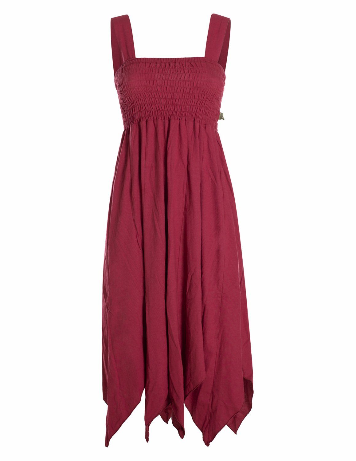 Vishes Zipfelkleid Langes Sommerkleid aus Bio Baumwolle mit Zipfeln und breiten Trägern Goa, Hippie, Style, Strandkleid dunkelrot