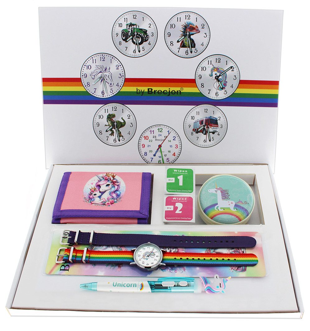 Brecjon Quarzuhr Mix und Match Design als Einhorn Geschenkset im tollen Geschenkkarton, - kostenloser Versand
