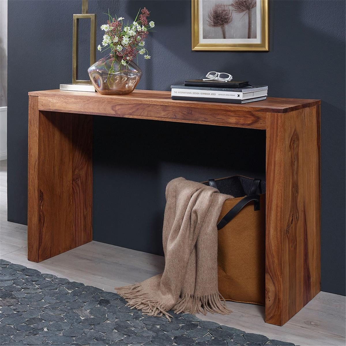 Lomadox Konsolentisch, braun, Massivholz, Landhaus-Stil, 115/75/40 cm