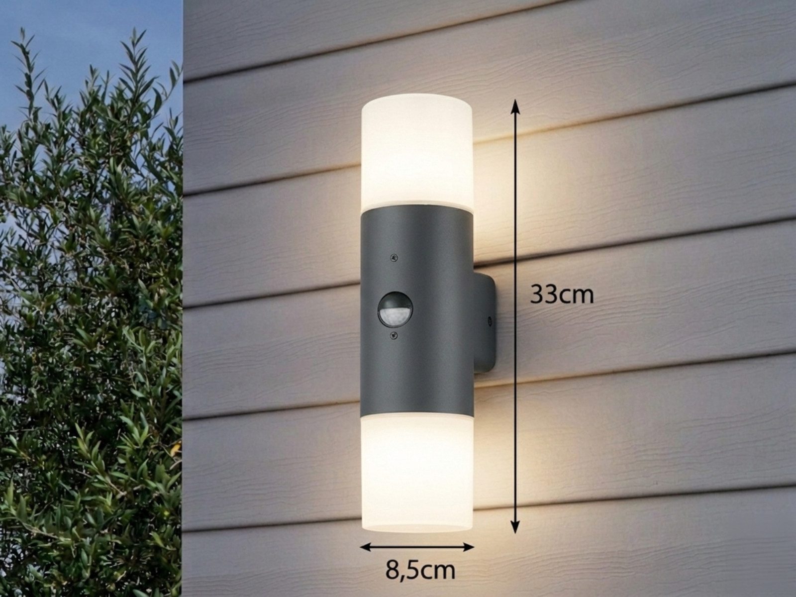 TRIO Leuchten LED Außen-Wandleuchte Up & Down mit Bewegungsmelder Höhe 33cm, Bewegungssensor, LED wechselbar, Warmweiß, Wand Außenleuchte zur Fassadenbeleuchtun – Bild 4 von 5