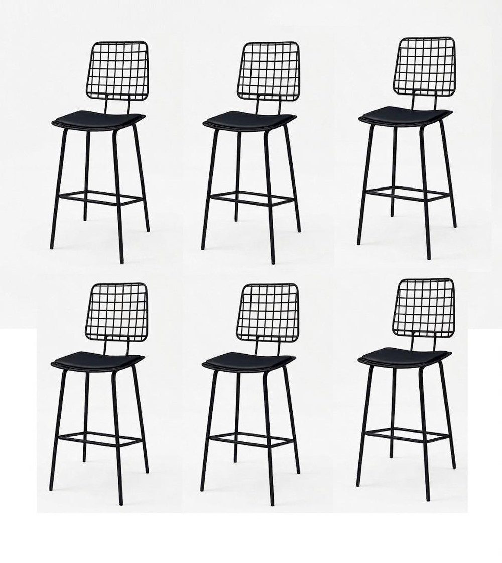 Xlmoebel Barhocker Sechser-Set stilvolle Barhocker in Schwarz – bequem und modern (6er-Set, 6 St., 6x Barhocker), Made in Europa