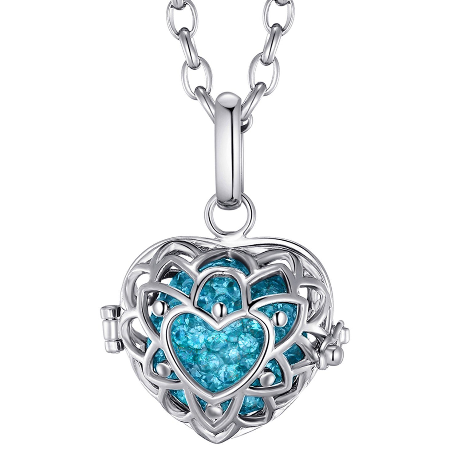 Morella Kette mit Anhänger Morella® Damen Halskette Edelstahl 70 cm mit Herzform Anhänger und (2-tlg., Kette inkl. Klangkugel und Samtbeutel), Silberne Kette, Herzform, austauschbare Klangkugel, im Samtbeutel