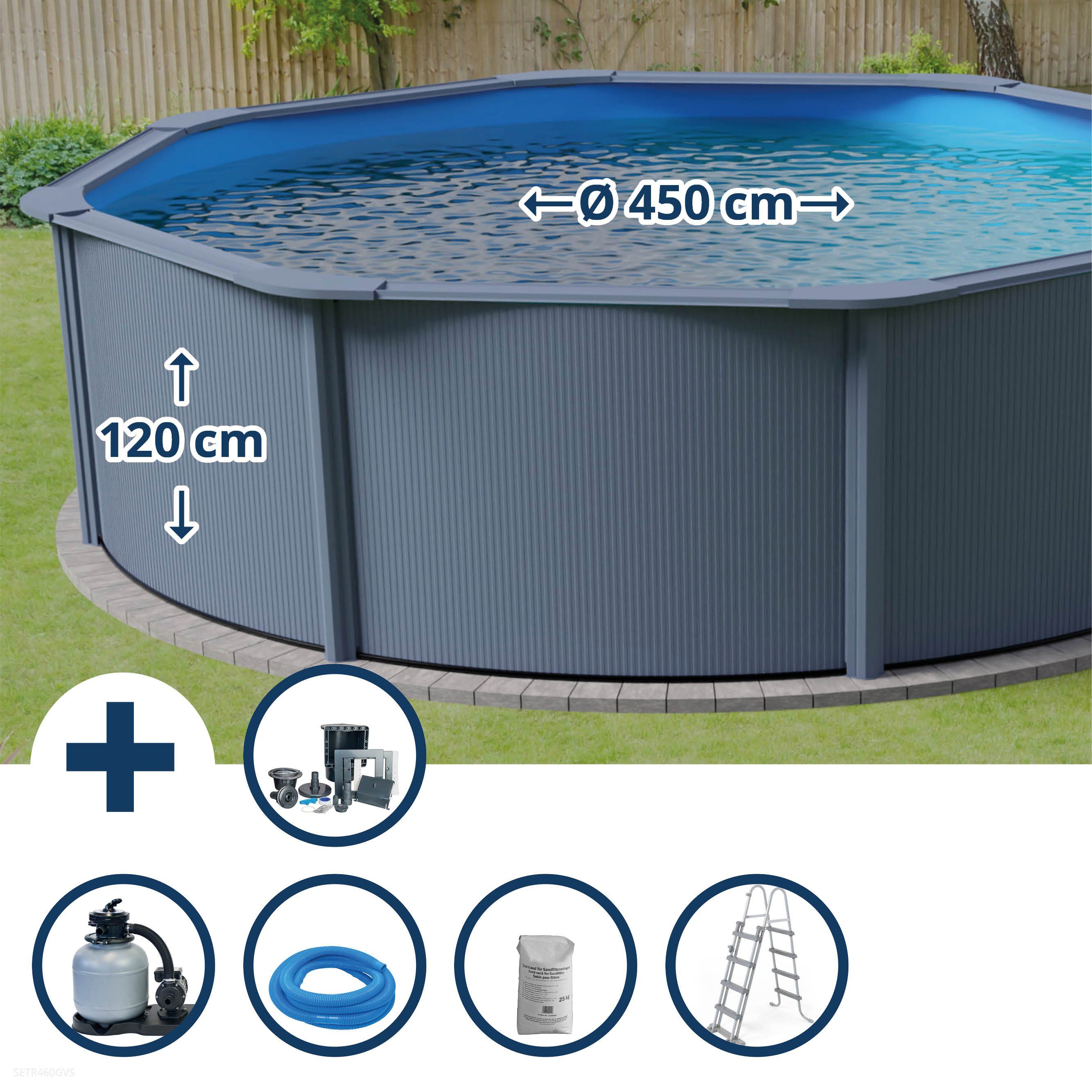Gre Rundpool Stahlwandpool Set (5-teilig) hoch rund Classic 460 (Komplett-Set, 1-tlg), verzinkte Stahlwand