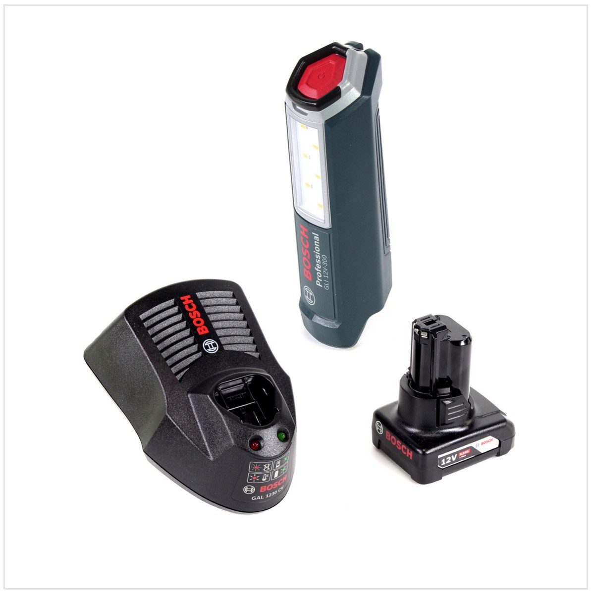 Bosch Professional Baustrahler Professional GLI 12V-300 Akku Lampe + 1x GBA 12V 6,0 Ah Akku + GAL 12