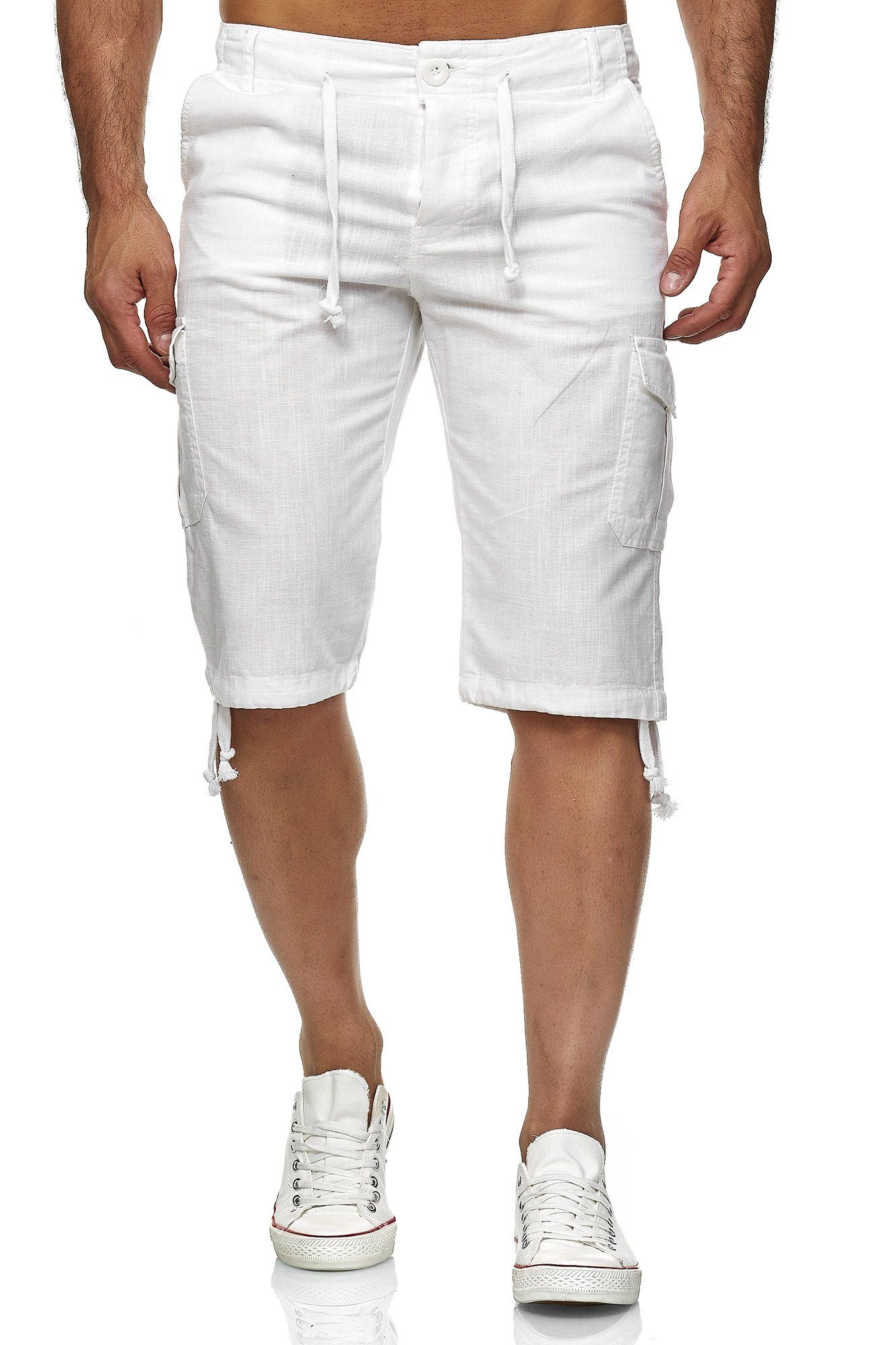 Cargo Männer 3/4 Leinen Cargotaschen im Strandhose Leinenhose Strandhose Reslad Reslad Herren Leinen-Look mit Shorts weiß Leinenhose (1-tlg)