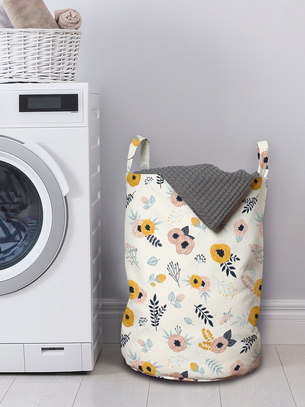 Abakuhaus Wäschesäckchen Wäschekorb mit Romantische Frühling Natur-Kunst Kordelzugverschluss für Waschsalons, Pastell Griffen
