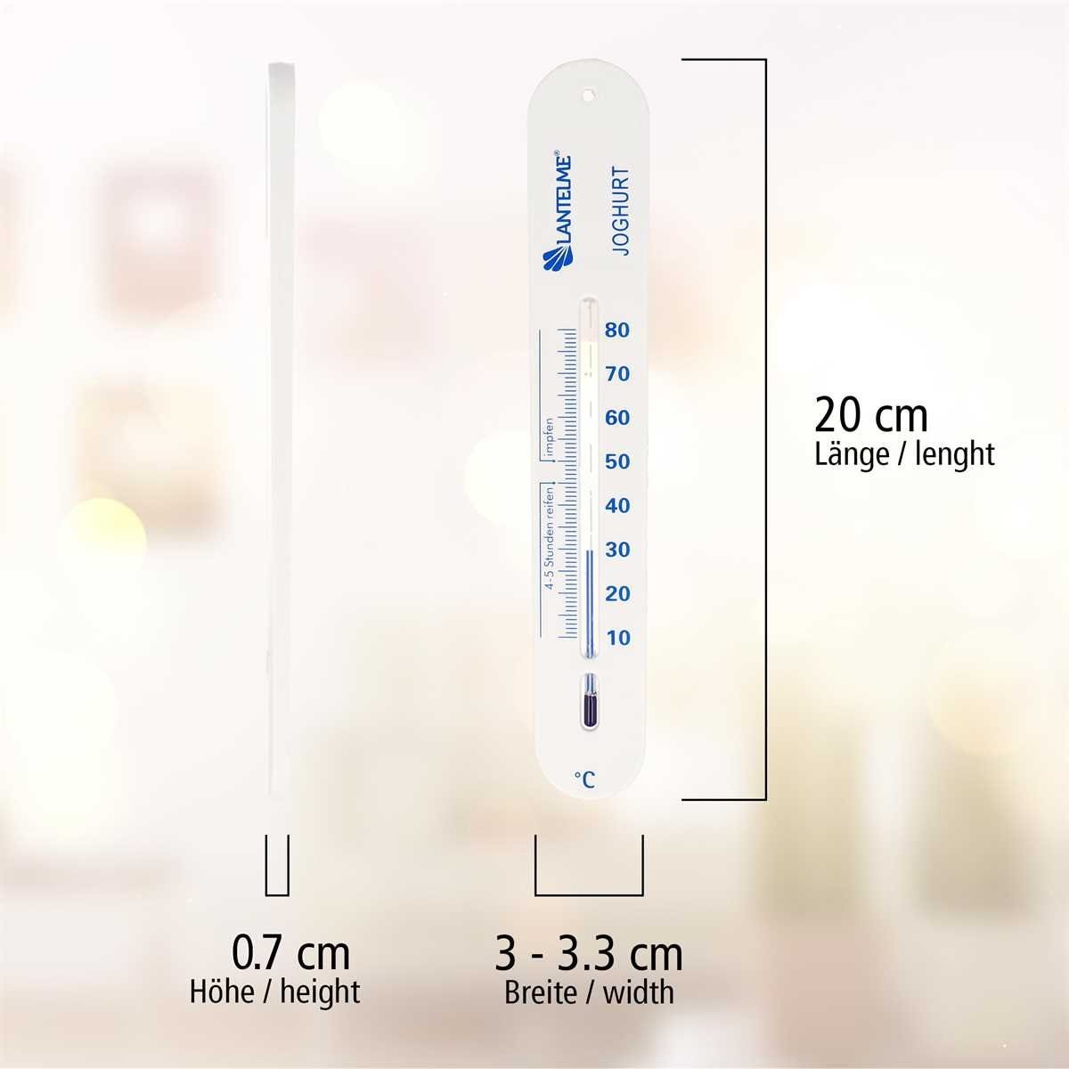 Lantelme Kochthermometer Joghurtthermometer Selbstsinkend Joghurt Milch Käse Thermometer, 20cm, 10 bis 80 Grad, aus lebensmittelechtem Kunststoff, mit Schnur