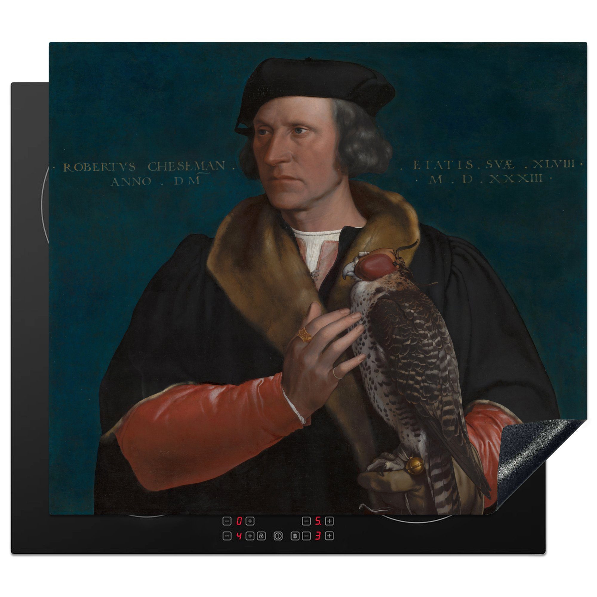 MuchoWow Herdblende-/Abdeckplatte Porträt von Robert Cheseman - Gemälde von Hans Holbein dem Jüngeren, Vinyl, (1 tlg), 60x52 cm, Mobile Arbeitsfläche nutzbar, Ceranfeldabdeckung
