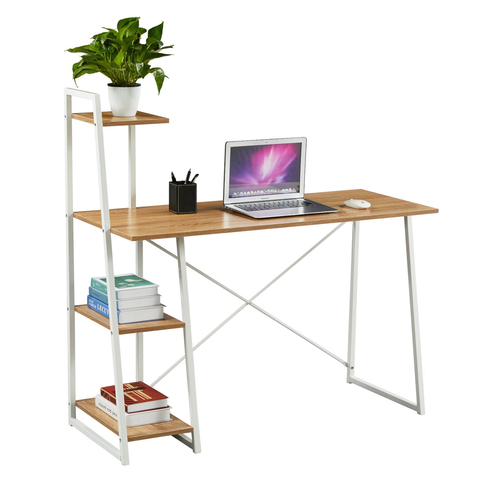 SVITA Schreibtisch COMBO1 (1-St., 1 Tisch mit Regal), Eichenholz-Optik, Computertisch, Metallgestell, Hellbraun Hellbraun | Weiß | Hellbraun